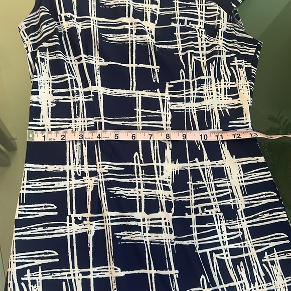 Ladies Blue White Bodycon Stretch MIDI Casual Dress Like New Zip back sz S - Picture 12 of 17